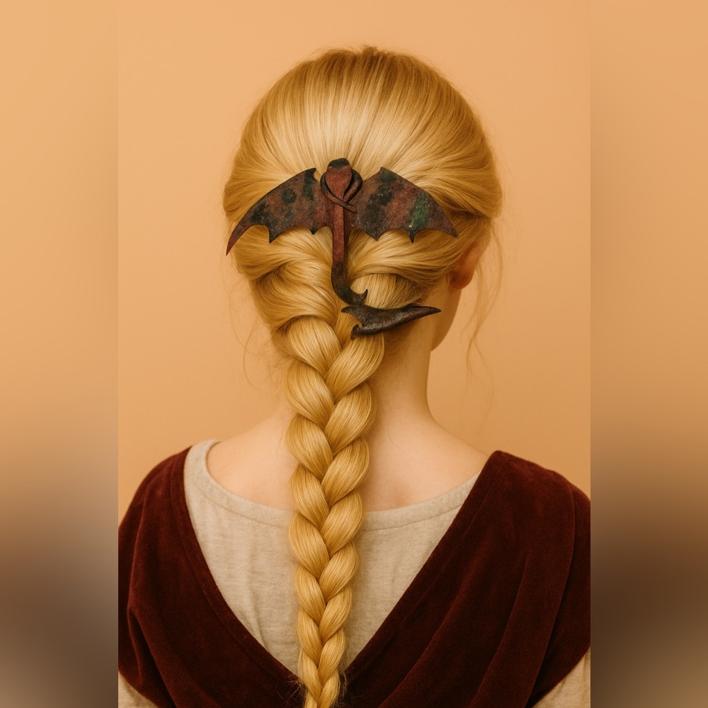 Hand Crafted Medieval Genuine Leather Dragon Hair Clip / Hairpin / Brooch